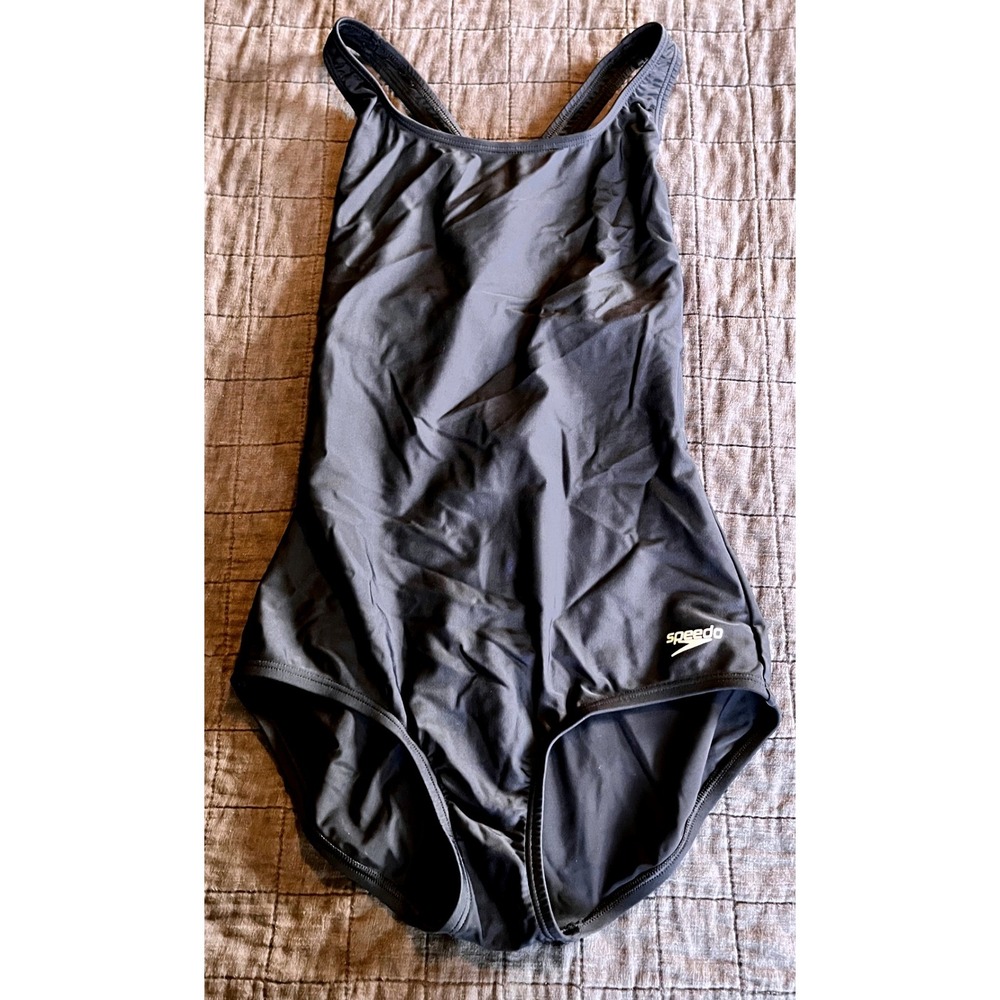 Speedo PowerFLEX Size 6 One Piece Swimsuit Racerback Black 8723601001‎